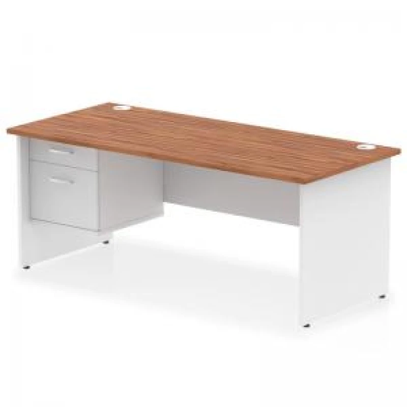 Image of Impulse Impulse 1800 x 800mm Straight Office Desk Walnut Top White Panel End Leg with 1 x 2 Drawer Fixed Pedestal MIRDP18FP2WNTWHT