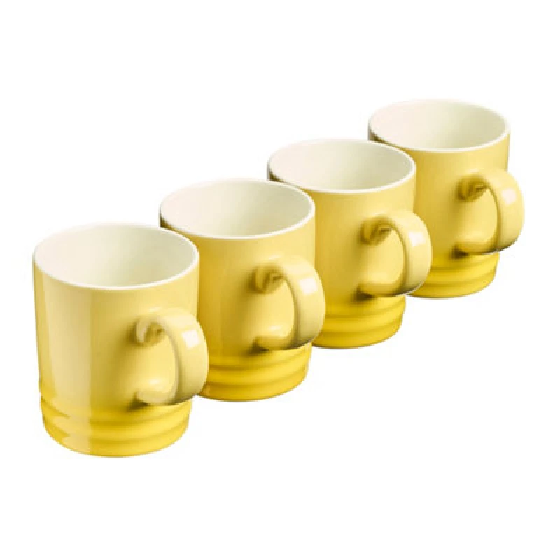 Image of Cooks Professional Set Of 4 Colourful Stoneware Mugs - Tea Coffee Drinking Cups 350Ml Capacity - Dishwasher & Microwave Safe - Yellow