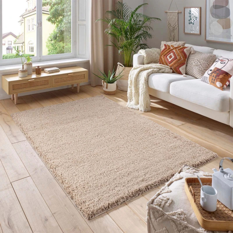 Image of Smart Living Smart Living Soft Fluffy 5cm Thick Pile Shaggy Area Rugs for Living Room, Bedroom in Medium Beige Size: 200cm x 290cm Medium Beige 200c