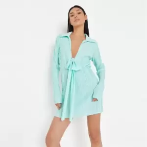 Image of Missguided Drape Front Mini Dress Ls Plisse - Blue