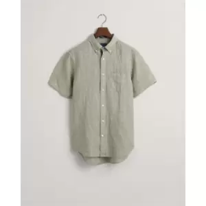 Image of Gant Reg Linen Ss Shirt White S - Green