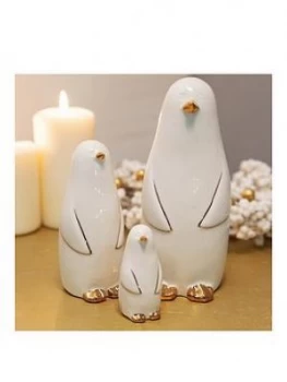 Image of Set Of 3 White & Gold Ceramic Penguin Ornaments
