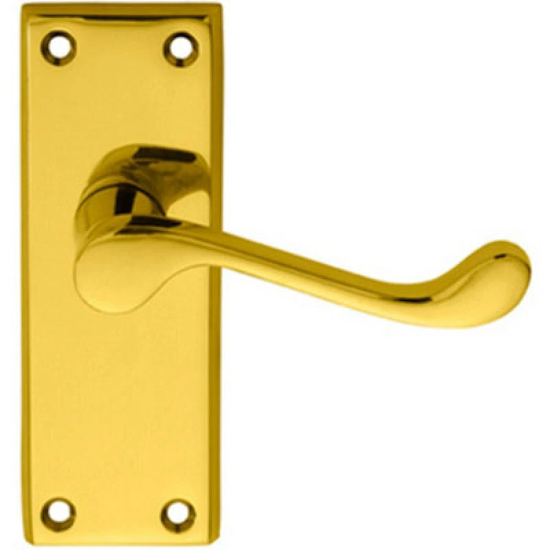Image of Loops PAIR Victorian Scroll Lever on Short Latch Backplate 118 x 43mm Polished Brass Metallics