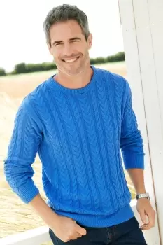 Image of Cotton Cable Knit Crew Neck Jumper