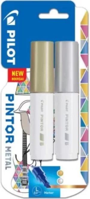 Image of Pintor Broad Chisel Tip Paint Marker 8mm Gold and Silver Colours (Pack 2) 3131910536819