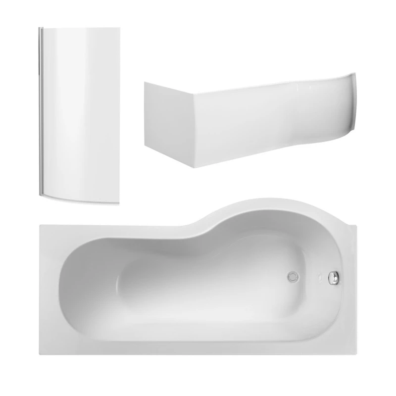 Image of Balterley Right Hand Bath Curved 6mm Safety Glass Screen and Front Panel 1700mm White