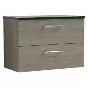 Image of Arno Solace Oak 800mm Wall Hung 2 Drawer Vanity Unit with Sparkling Black Laminate Worktop - ARN2526LSB - Solace Oak - Nuie