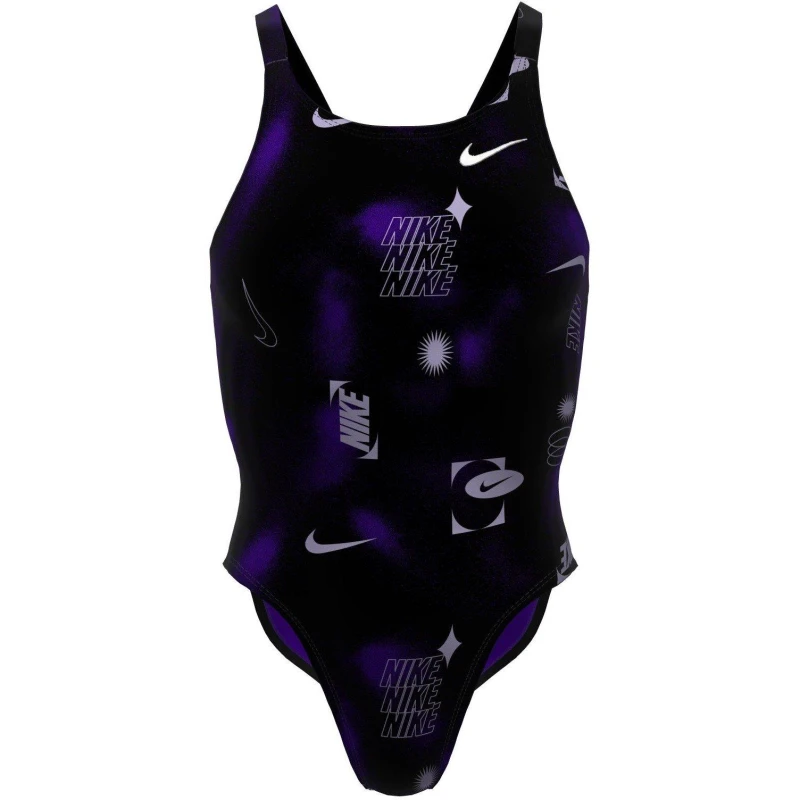 Image of Nike HydraStrong Multi Print Fastback One Piece Black/Purple female 8 (XS)