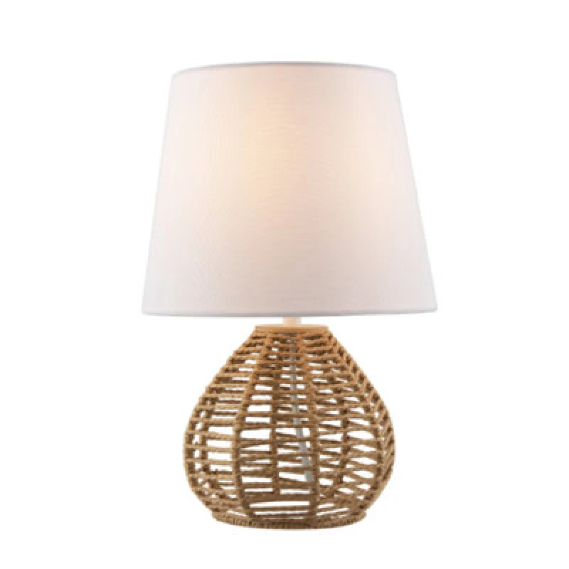 Image of Happy Homewares Brown Twisted Paper Table Lamp With White Linen Fabric Drum Shade