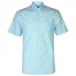 Image of Pierre Cardin Small Gingham Short Sleeve Shirt Mens - Aqua/White