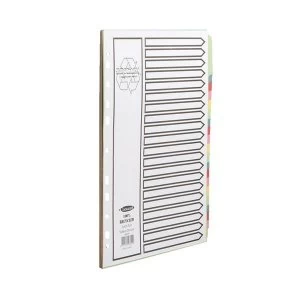 Image of Concord A4 Subject Dividers 20 Part Recycled Card Multipunched Multicolour Tabs 150gsm White