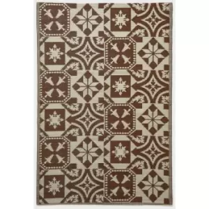 Image of Brown Tile Mosaic Pattern Reversible Outdoor Rug - Brown and Beige - Homescapes