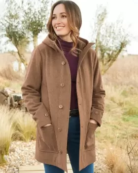 Image of Cotton Traders Wool-Look Hooded Coat in Beige
