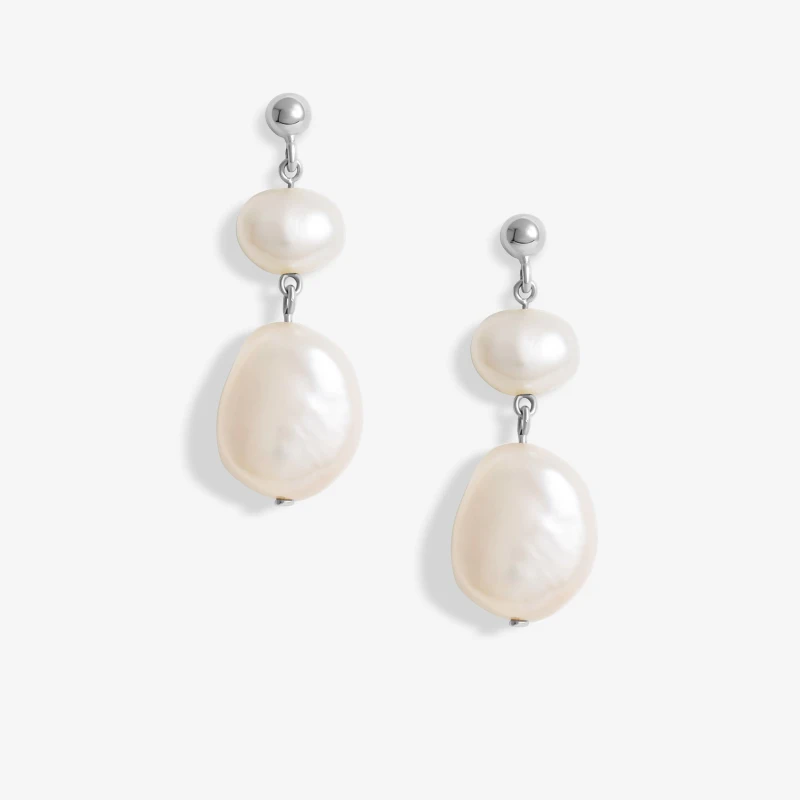 Image of Simply Silver Sterling Silver 925 Fresh Water Pearl Double drop Earrings Silver