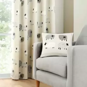 Image of Fusion Dotty Sheep Print 100% Cotton Piped Edge Filled Cushion, Natural, 43 x 43 Cm