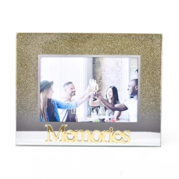 Image of 5" x 3.5" Gold Glitter Glass Frame - Memories