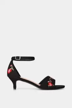 Image of Floral Embroidered Open Toe Ankle Strap Kitten Heels