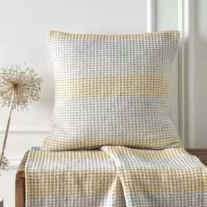 Image of Appletreeloft - Appletree Loft Reva Woven 100% Recycled Cotton Rich Filled Cushion, Ochre, 43 x 43 Cm
