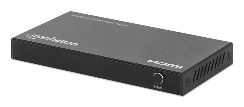 Image of Manhattan Manhattan 4K@60Hz 3-Port HDMI Switch, Switches Between Three HDMI Inputs on One HDMI Output (3x1), 18G, Automatic and Manual Switching, IR R