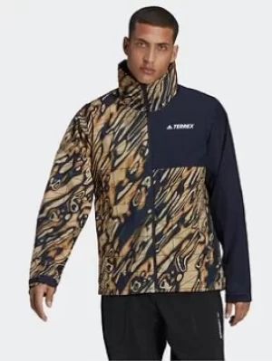 Image of adidas Terrex Multi Rain.rdy Primegreen Allover Print 2l Rain Jacket, Brown/Blue, Size S, Men