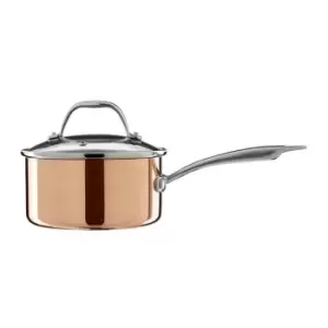 Image of Interiors By Ph 16Cm Saucepan, Copper And Tri Ply With Glass Lid - Stainless Steel Handle
