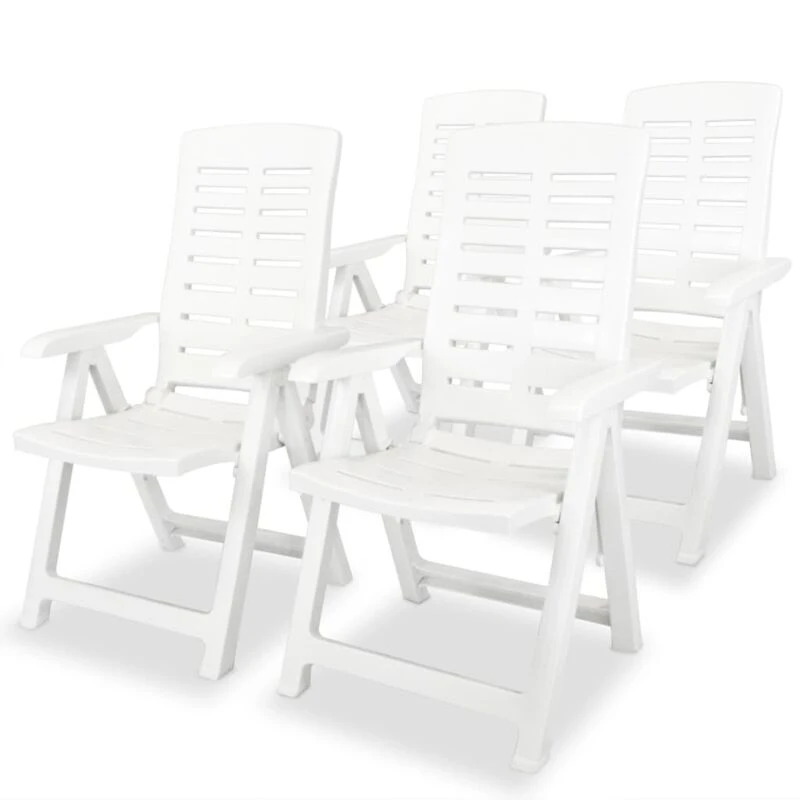 Image of vidaXL 4x Reclining Garden Chairs 60x61x108cm Plastic White Foldable Seats