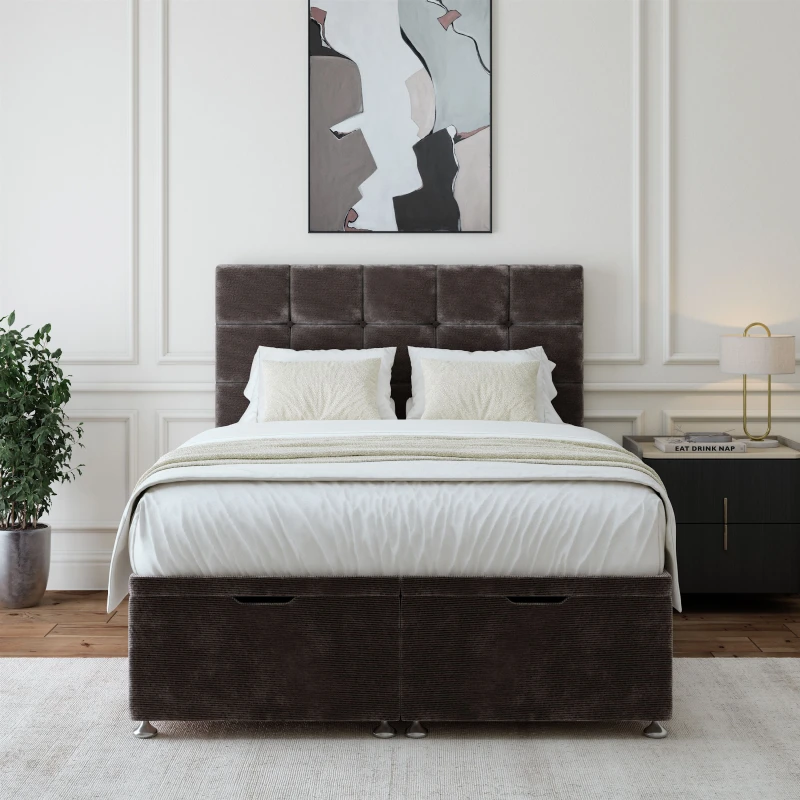 Image of Bedmaster Bedmaster Chenille Ottoman Divan Base And Square Headboard in Charcoal Size: Single Charcoal Single Unisex 7867868415604