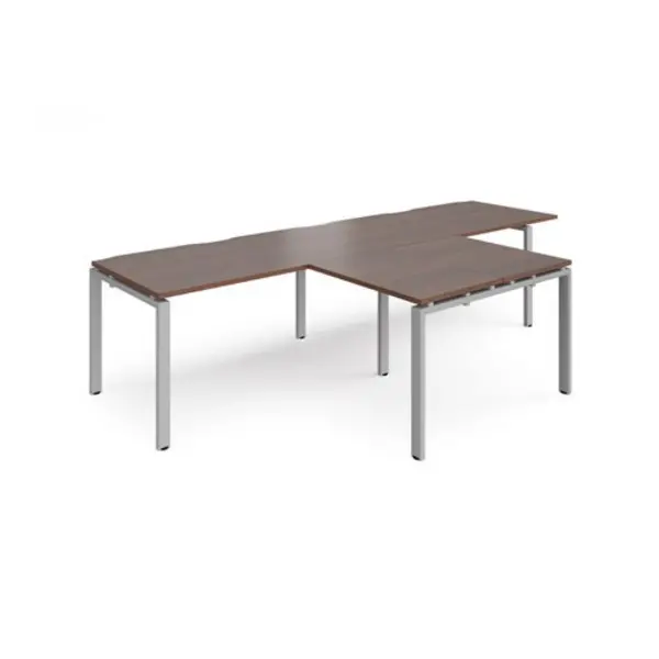 Image of Adapt Bench Desk 2 Person With Return Desks 3200mm Walnut Tops With Silver Frames Adapt Walnut ER3288-S-W