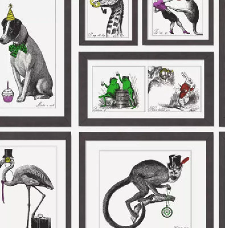 Image of Holden Decor Mad Dogs Animal Picture Frame Retro Vintage Wallpaper Black