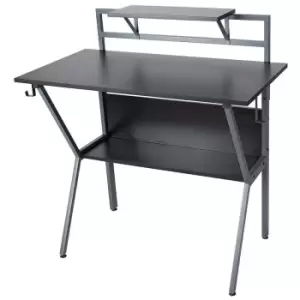 Image of Neo Direct Grey Neo Ergonomic 2 Tier Gaming Desk with Headphone Hook Monitor Stand & Shelf