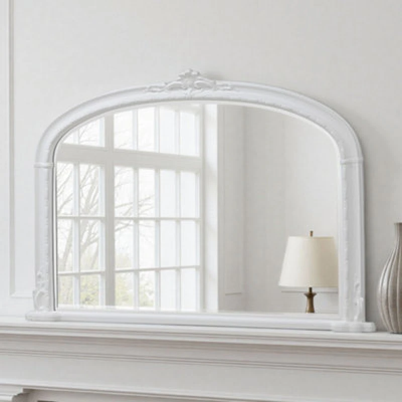 Image of Yearn Mirrors Yearn Mirrors Overmantle Mirror Arched 127(w) x 89cm(h) Victorian Mirror in White White One Size Unisex 0716053067739
