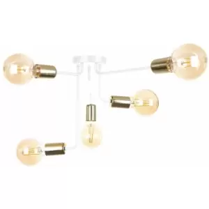 Image of Keter Nixon Multi Arm Semi Flush Ceiling Light White, Gold, 50cm, 5x E27
