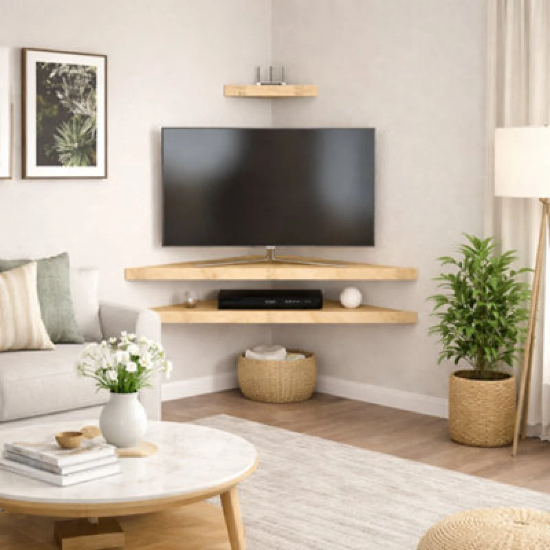 Image of Decorotika Mensi Screwless Design Corner TV Stand TV Unit up to 55" TVs Light Oak
