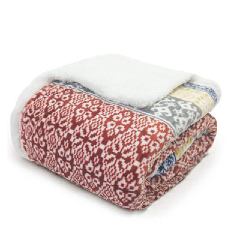 Image of Velosso Textured Sherpa Throw Blanket With Tassled Edging For Sofa, Bed, Cosy Winter Essential, 130Cm X 180Cm - Red