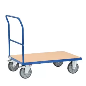 Image of Fetra Beech Veneer Single Open Ended Flatbed Trolley - 1000 x 600 - 600kg capacity