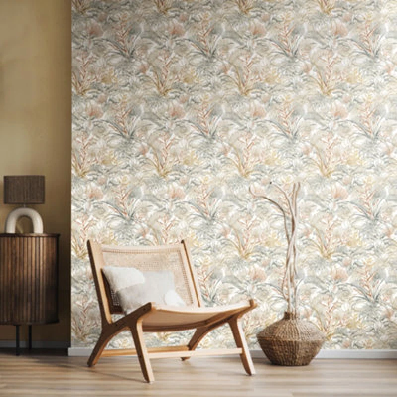 Image of Hoopla Walls Tropical Canopy - Oyster & Chalk 10M Wallpaper