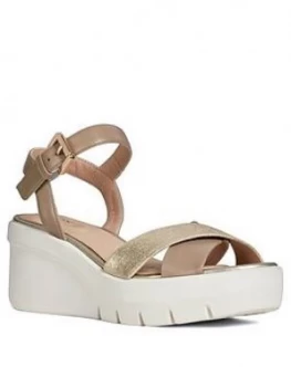 Image of Geox D Torrence Wedge Sandal, Light Gold, Size 40, Women