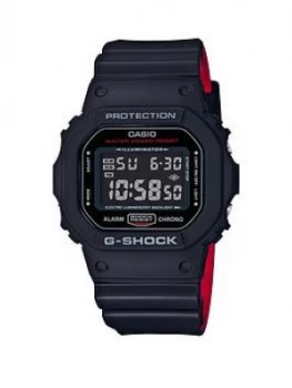 Image of Casio Casio G-Shock All Black Dial Black and Red Detail Silicone Strap Mens Watch, One Colour, Men