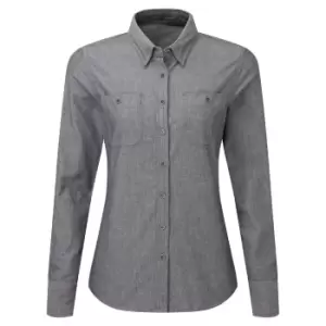 Image of Premier Womens/Ladies Chambray Organic Long-Sleeved Shirt (S) (Grey Denim)