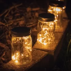 Image of 2x Outdoor Solar Powered Mason Jars with Clear Fairy Lights Garden Patio Table Pathway Lighting