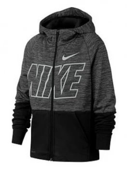 Image of Nike Older Boys Therma Full Zip GFX Hoodie Black White Size Xs6 8 Years