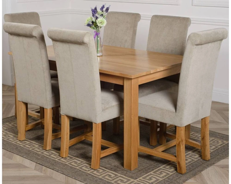 Image of Thats Furniture Oslo 150 x 90cm Medium Oak Dining Table & 6 Washington Fabric Chairs in Grey Grey Unisex 150 x 90 cm