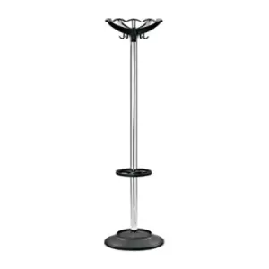 Image of Coat & umbrella stand with 10 coat hooks and 8 umbrella hooks 1730mm high - black/chrome