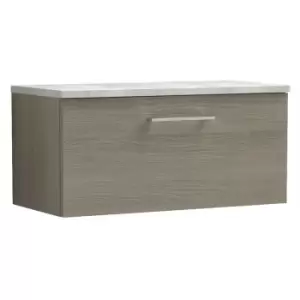 Image of Arno Solace Oak 800mm Wall Hung Single Drawer Vanity Unit with Bellato Grey Laminate Worktop - ARN2525LBG - Solace Oak - Nuie