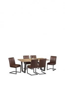 Image of Julian Bowen Brooklyn 180 Cm Solid Oak And Metal Dining Table + 6 Chairs