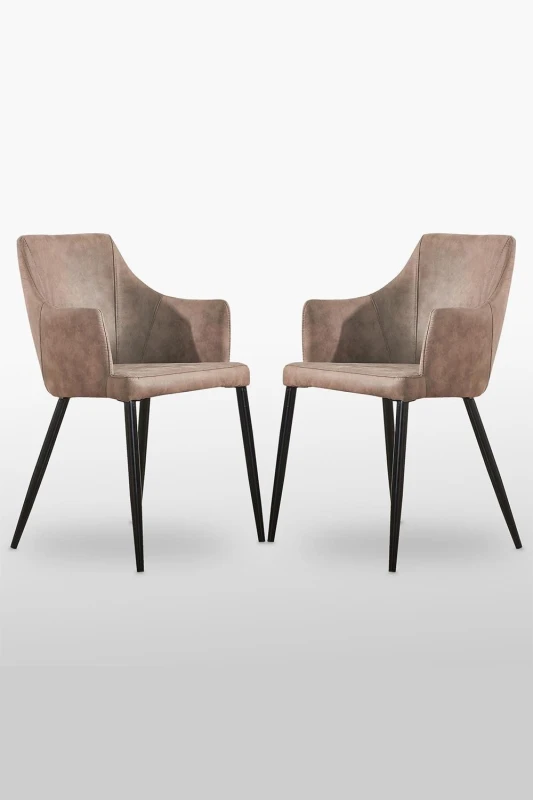 Image of Life Interiors Life Interiors Set of 2 Zarah Modern Faux Leather Dining Chairs with Armrests and Black Metal Legs, Comfortable Accent Chair in Beige B