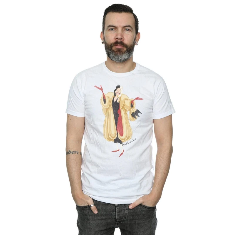Image of Disney Men 101 Dalmatians Classic Cruella De Vil T-Shirt in White Size: Small White S Male 5057245581691