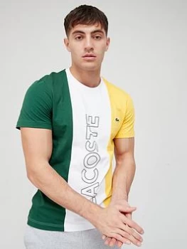 Image of Lacoste Logo Colour Block T-Shirt - White Size M Men