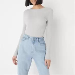 Image of Missguided Crew Neck Rib Knit Top - Grey