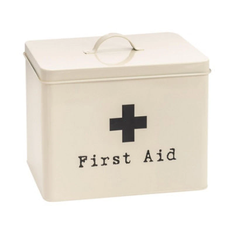 Image of Harbour Housewares First Aid Box - 29Cm - Cream - Vintage Metal Storage Canister Tin Kitchen Home Storage Box